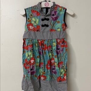 Vibrant Floral Kids Dress with Black and Blue Details